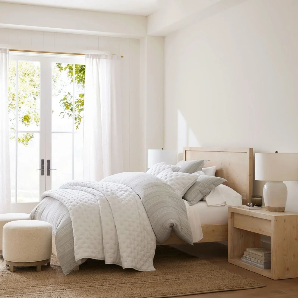 Luxurious White Cross stitch Quilted Comforter by Pottery Barn